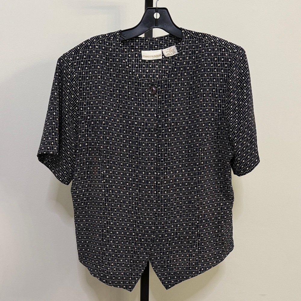 Navy and White Geometric Patterned Blouse
